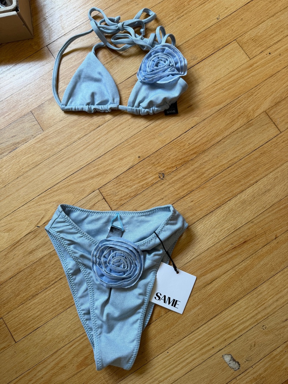 Same Los Angeles bikini rose flower two piece xs denim
